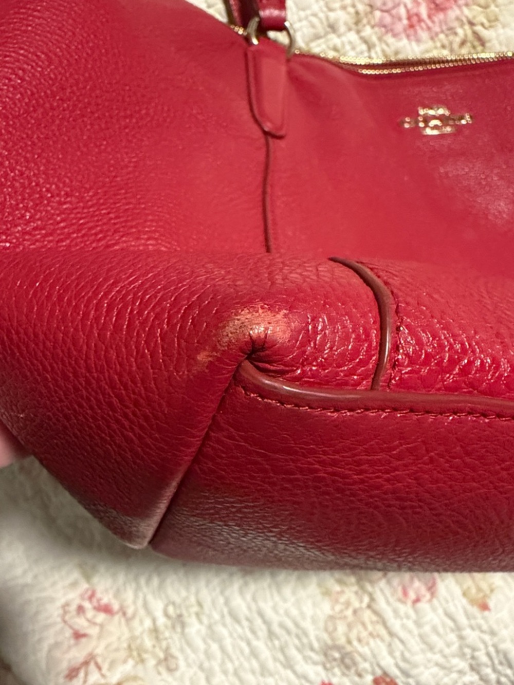 Coach Red Pebbled Leather Tote with Exterior Pockets - Picture 5 of 6